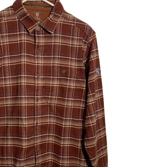 Kuhl Fugitive Flannel Mens Small Plaid Long Sleeve Shirt Brown Button Pocket - Picture 3 of 12